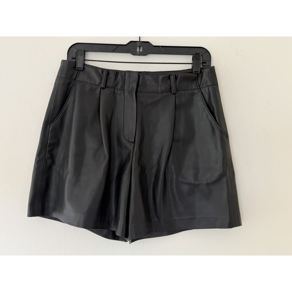 THE FRANKIE SHOP Manon Pleated Faux Leather Shorts SIze Medium Black High Rise - Picture 4 of 6